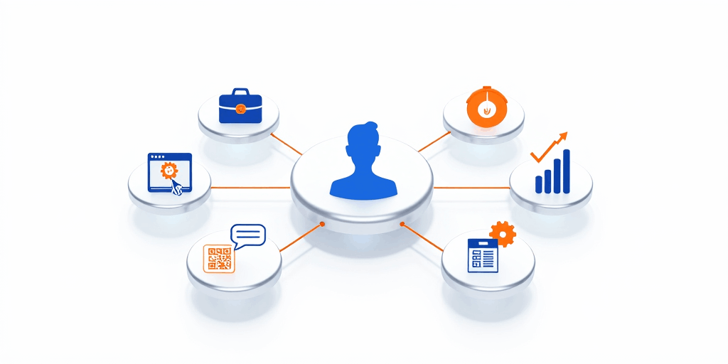 Инфографика: Раздел 'Создание ИИ ассистента для бизнеса' на MixMeet.Fun — готовые решения для бизнеса, интеграция ИИ-ассистента на сайт, использование QR-кодов и ссылок на чат, аналитика, статистика и управление ассистентом. Визуальное руководство по внедрению и оптимизации ИИ-решений для бизнеса.